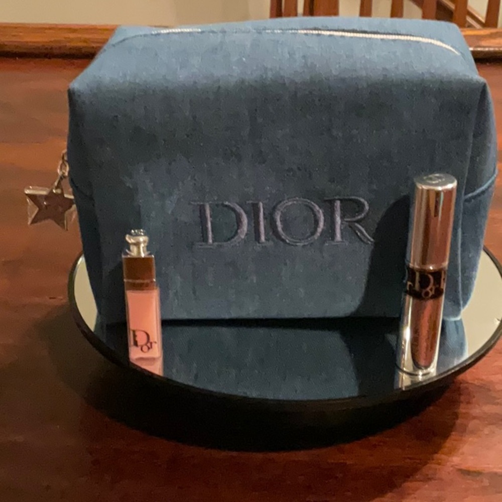 DIOR Denim Cosmetic Bag w/Diorshow Mascara and Dior Addict